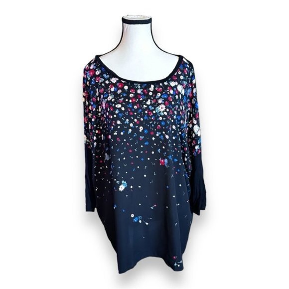 Women’s 2X Reitmans Relaxed Fit 3/4 Sleeve Ascending Floral Pattern Silk Screen - Picture 1 of 8